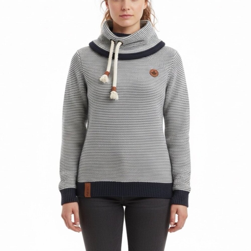 Khujo Womens Navy & White Sweater With Funnel Neck Pullover Stylish Sz M - New